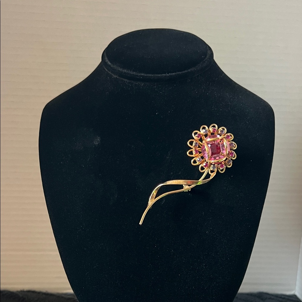 Elegant Vintage Gold Purple & Pink Floral Brooch